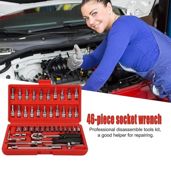 46 in 1 Pcs Tool Kit 1/4-Inch Metric Drive Socket Set, Drive Socket Ratchet Wrench Combination Tools Kit for Auto Car Repair Tool Box - Image 5