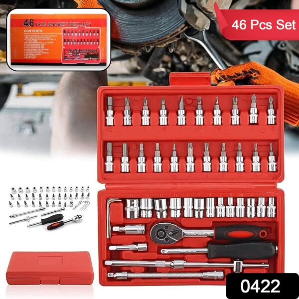 46 in 1 Pcs Tool Kit 1/4-Inch Metric Drive Socket Set, Drive Socket Ratchet Wrench Combination Tools Kit for Auto Car Repair Tool Box - Image 2